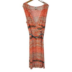 Anne Klein Faux Wrap Dress Womens XL Slinky Knit Belted Stretch V Neck